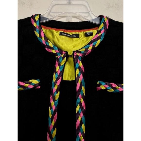 Michael Simon Multicolor Braid Basketweave Cardigan Sweater Black Small Petite - Picture 8 of 8